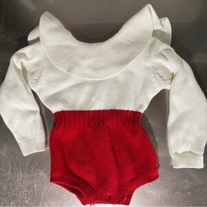 Red & Cream Knit Ruffle-Collar Romper – Size 73 (6–9M) Holiday Photos